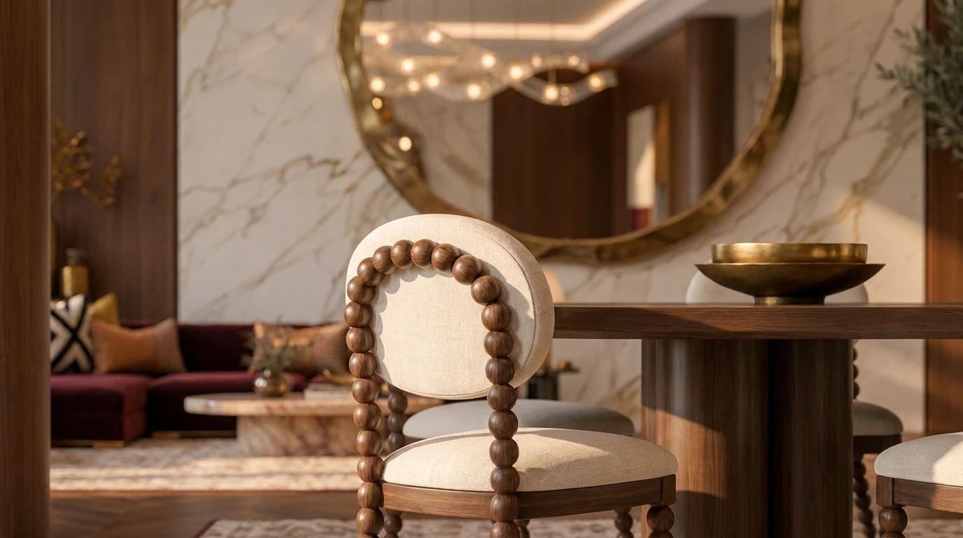 Walnut pearl dining chair in Amaira